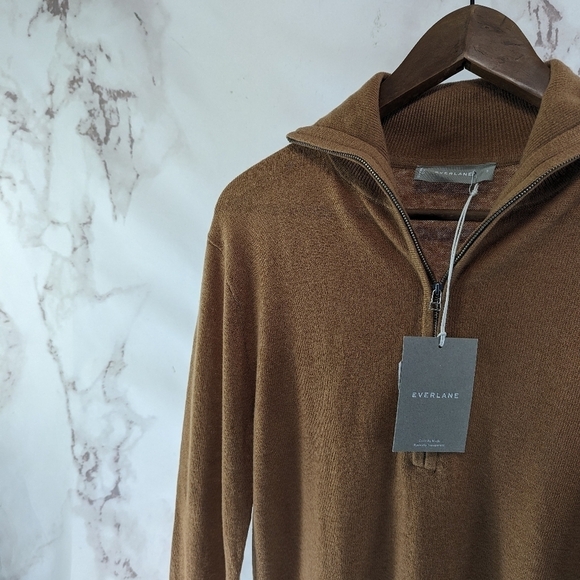 Everlane Sweater Women Brown The Luxe Merino Half Zip Camel Tawny Tan Yak - Picture 4 of 16